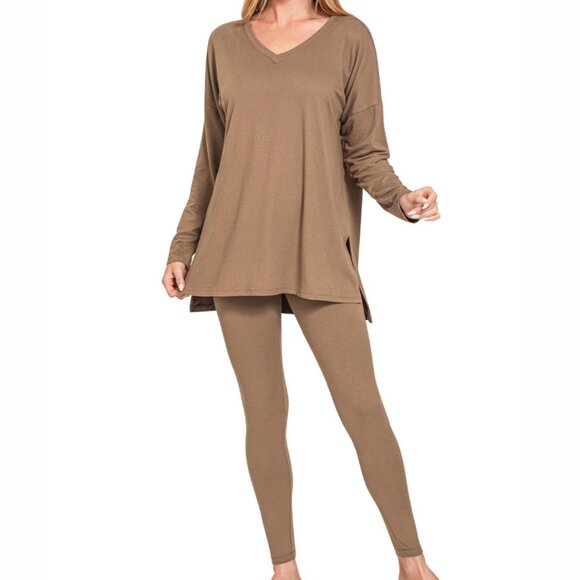 V-Neck Long-Sleeve Loungewear Leggings Set - Picture 1 of 5